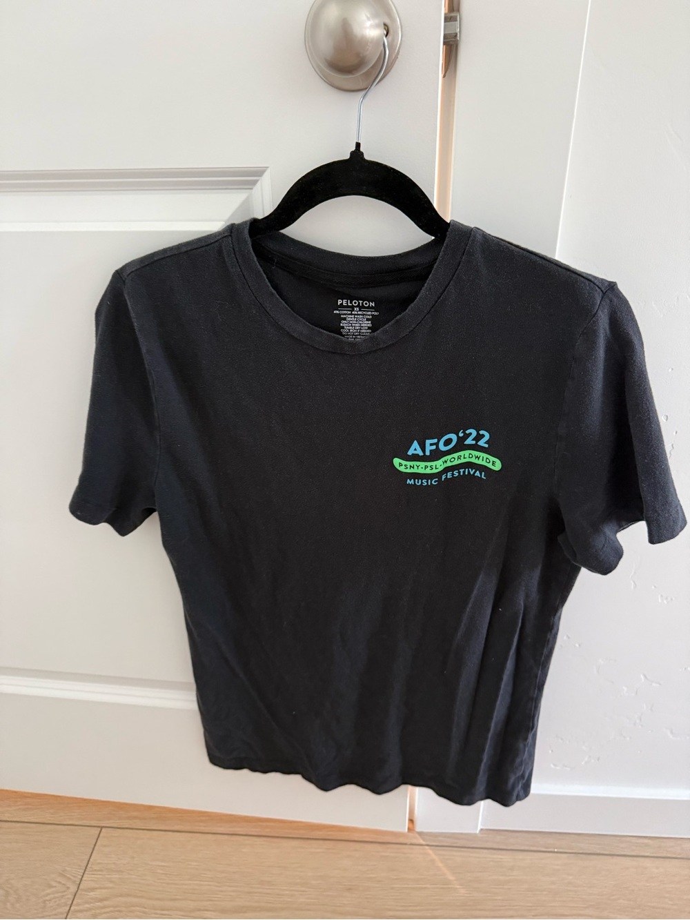 Peloton all for one Black Tee with Teal & Lime AFO '22 Graphic